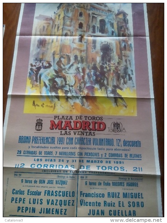 TOROS - Cartel Antiguo Plaza Corrida De Toros En MADRID 1991 - Mide 83 X 42 Cm - Afiches