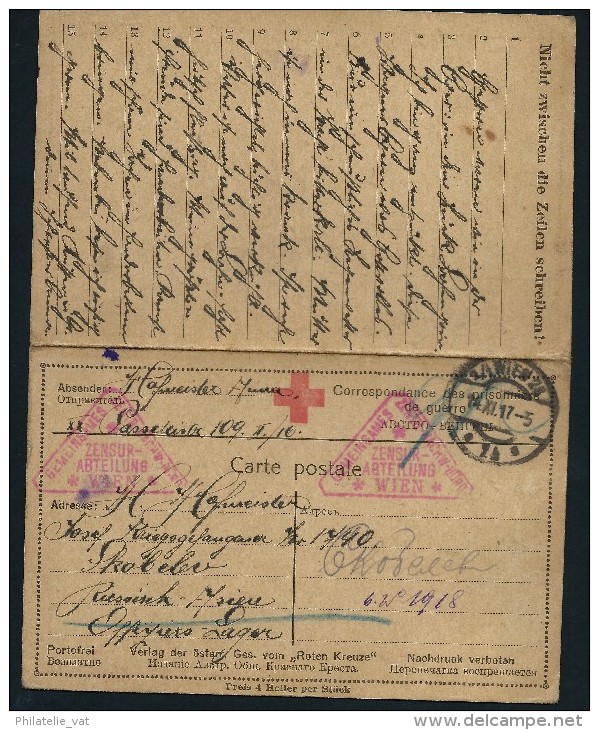 RUSSIE- CROIX ROUGE  CARTE AVEC REPONSE D UN PRISONNIER DE GUERRE   + CENSURE DE VIENNE  1917   A ETUDIER - Covers & Documents