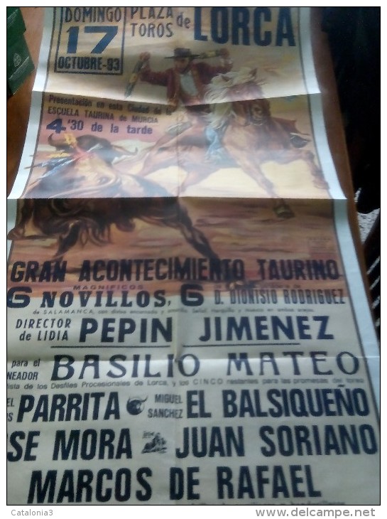 TOROS - Cartel Antiguo Plaza Corrida De Toros En LORCA 1993 - Mide 106 X 54 Cm - Posters