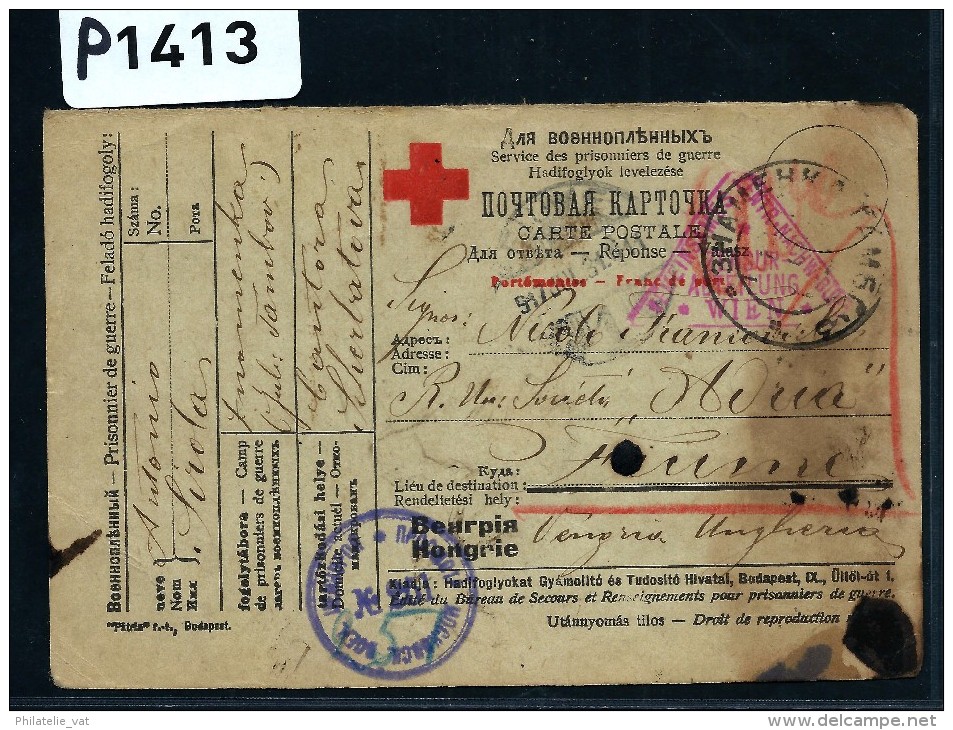 HONGRIE  - CARTE CROIX ROUGE D UN PRISONNIER DE GUERRE 1917  + CENSURE DE VIENNE    A ETUDIER - Marcophilie