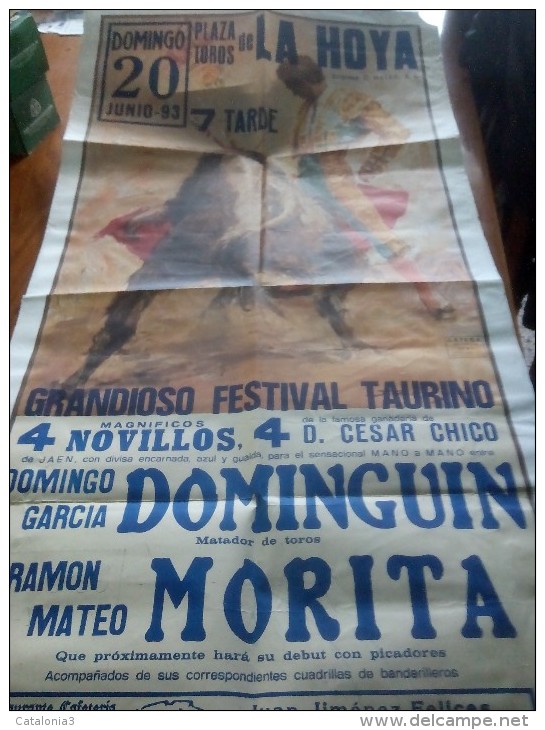 TOROS - Cartel Antiguo Plaza Corrida De Toros En LA HOYA 1993 - Mide 106 X 54 Cm - Afiches