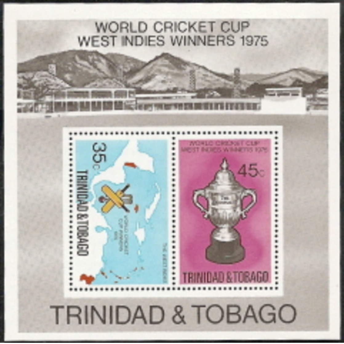 Trinidad & Tobago,  Scott 2015 # 261a,  Issued 1976,  S/S Of 2,  MNH,  Cat $ 2.50,   Cricket - Trinidad & Tobago (1962-...)