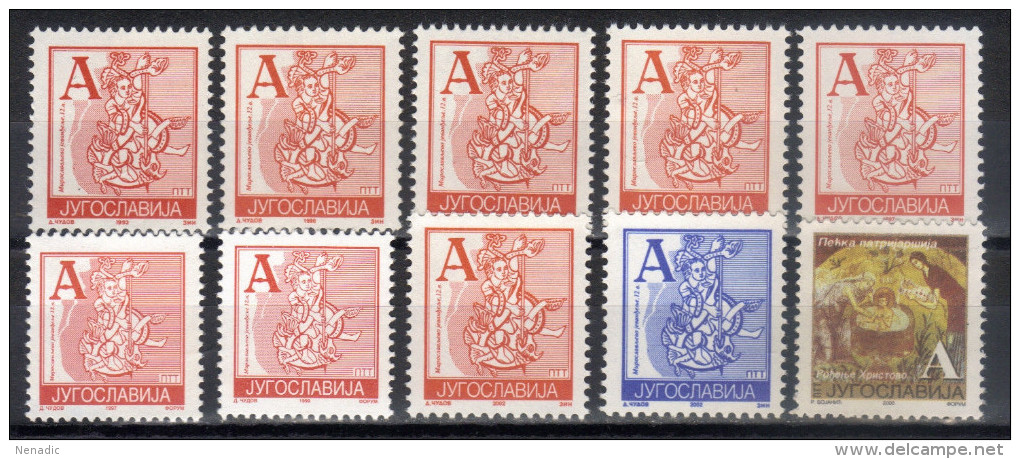 Yugoslavia,Definitive "A" 1993/1996/1997/1999/2000/ 2002.,complete Edition-all Variants,MNH - Unused Stamps