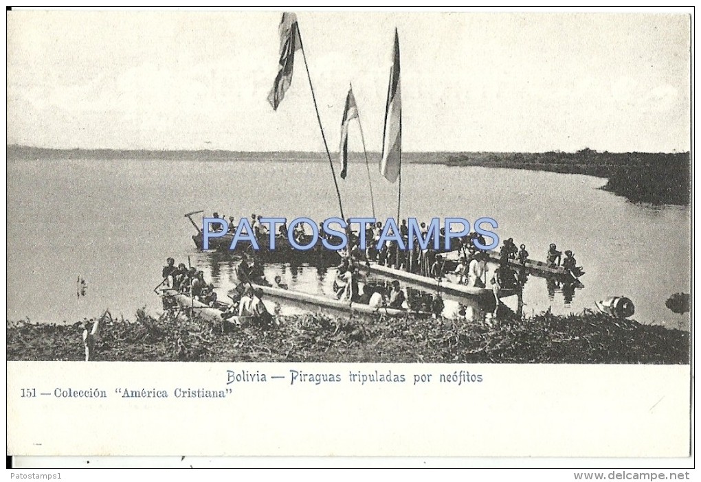 2053 BOLIVIA COSTUMES BOAT PIRAGUAS TRIPULADAS POR NEOFITOS POSTAL POSTCARD - Bolivie