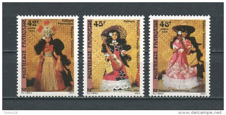 POLYNESIE 1988 N° 307/309 ** Neufs = MNH Superbes Cote 4.35 € Folklore Poupées Fleurs Flowers Jouets Musique Guitare - Neufs