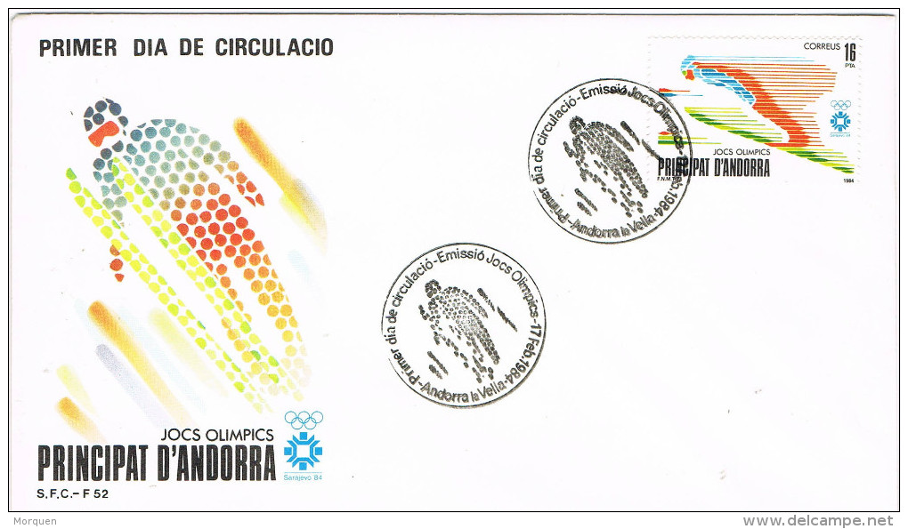 11621. Carta F.D.C. ANDORRA Española 1984. Juegos Olimpicos, Olimpiadas, SKI - Lettres & Documents