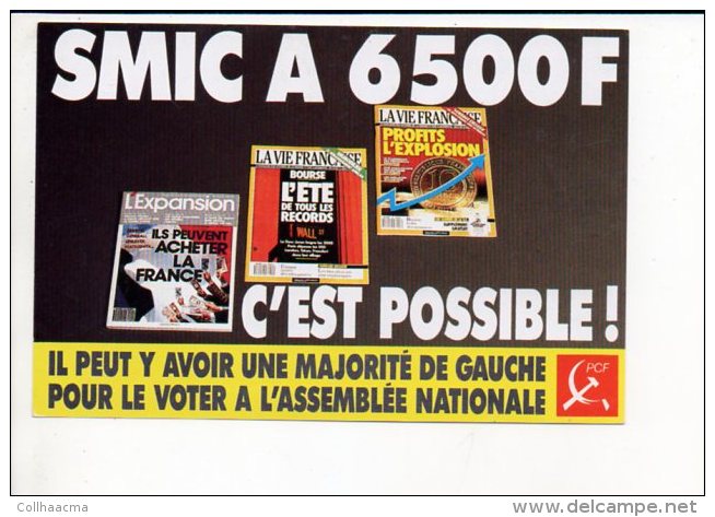 Polique - Carte Pétition Du Parti Communiste Pour Le SMIC à 6500 Frs Pour Le Premier Ministre à Paris - Evènements