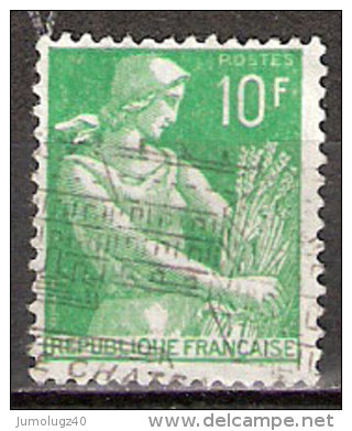 Timbre France Y&T N°1115A (06) Obl.  Type Moissonneuse  10 F. Vert. Cote 0,15 € - 1957-1959 Reaper