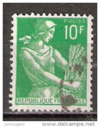 Timbre France Y&T N°1115A (08) Obl.  Type Moissonneuse  10 F. Vert. Cote 0,15 € - 1957-1959 Reaper