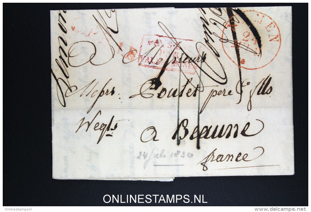 Belgium: Letter Namen To Beaune France 1830 Pays Bas Par Valence - 1815-1830 (Dutch Period)