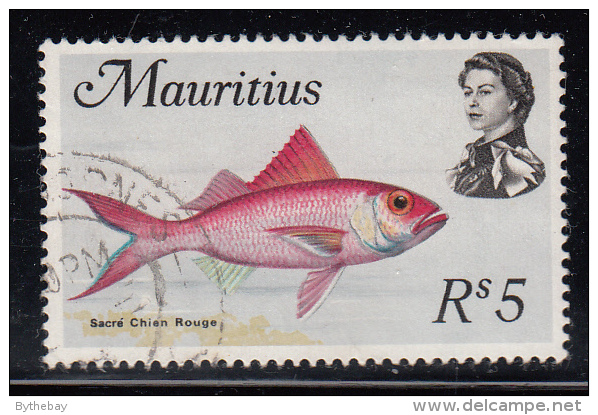 Mauritius Used Scott #355b 5r Sacred Chien Rouge Fish, Wmk Scott 373: CA, Rounded Crown - Maurice (1968-...)