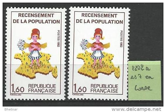 FR Variétés YT 2202 " Recensement " 1982  "7" De La Corse Absent - Unused Stamps