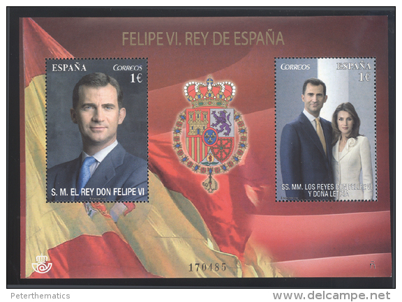 SPAIN, 2014, MNH,KING FELIPE VI, SPANISH FLAG, S/SHEET - Koniklijke Families