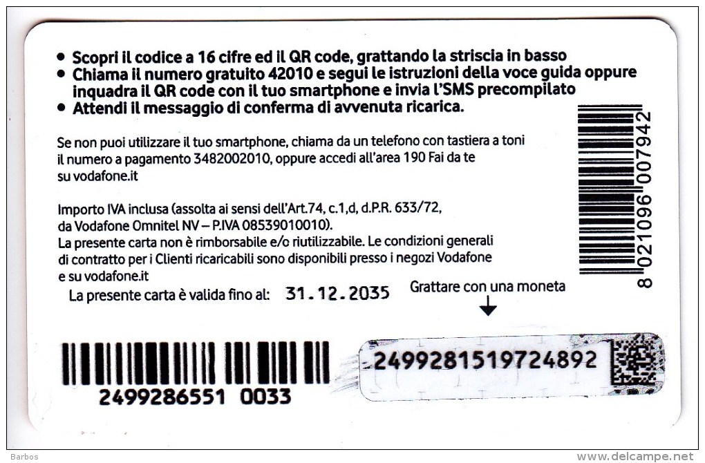 Italy ,  Phonecard Prepaid  ,  Used - [2] Sim Cards, Prepaid & Refills