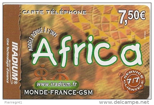 CARTE PREPAYEE-IRADIUM-7.5 €-AFRICA-31-12-2005--V°-C Ode PN° Sur Fond Blancc -T BE - Autres & Non Classés