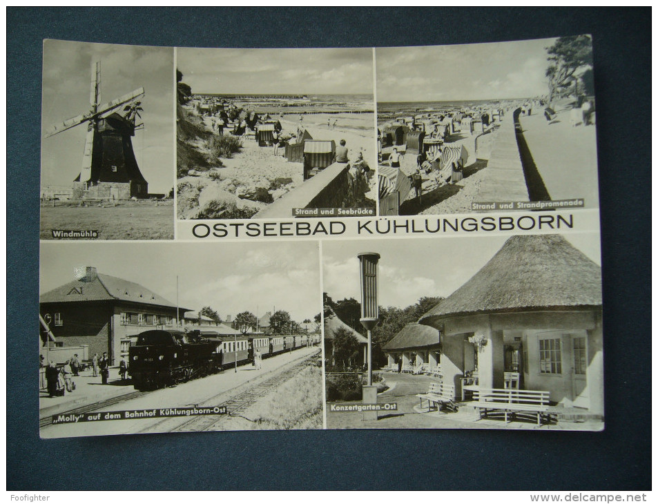 Germany: KÜHLUNGSBORN - Windmühle, Strand, Zug Auf Dem Bahnhof, Konzergaren-Ost - 1970s Unused - Kuehlungsborn