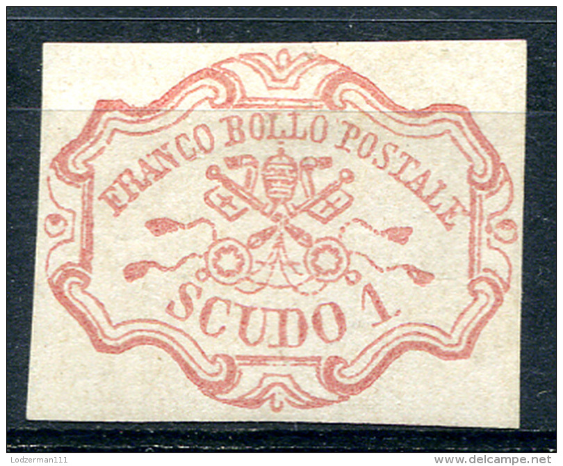 ROMAN STATES 1852 1 Scudo - Yv.11 (Mi.11, Sc.11) MNG (VF) Certificate Raybaudi - Stato Pontificio