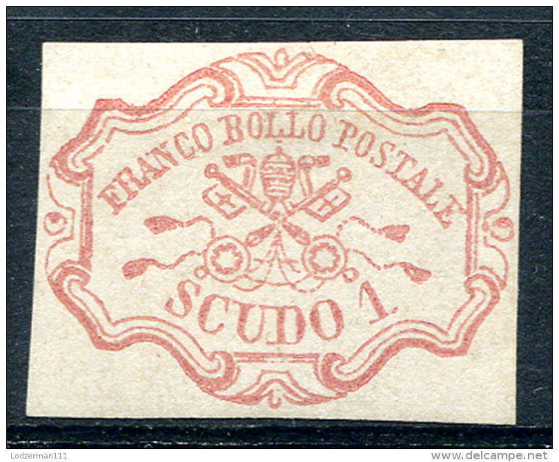 ROMAN STATES 1852 1 Scudo - Yv.11 (Mi.11, Sc.11) MNG (VF) Certificate Raybaudi - Etats Pontificaux