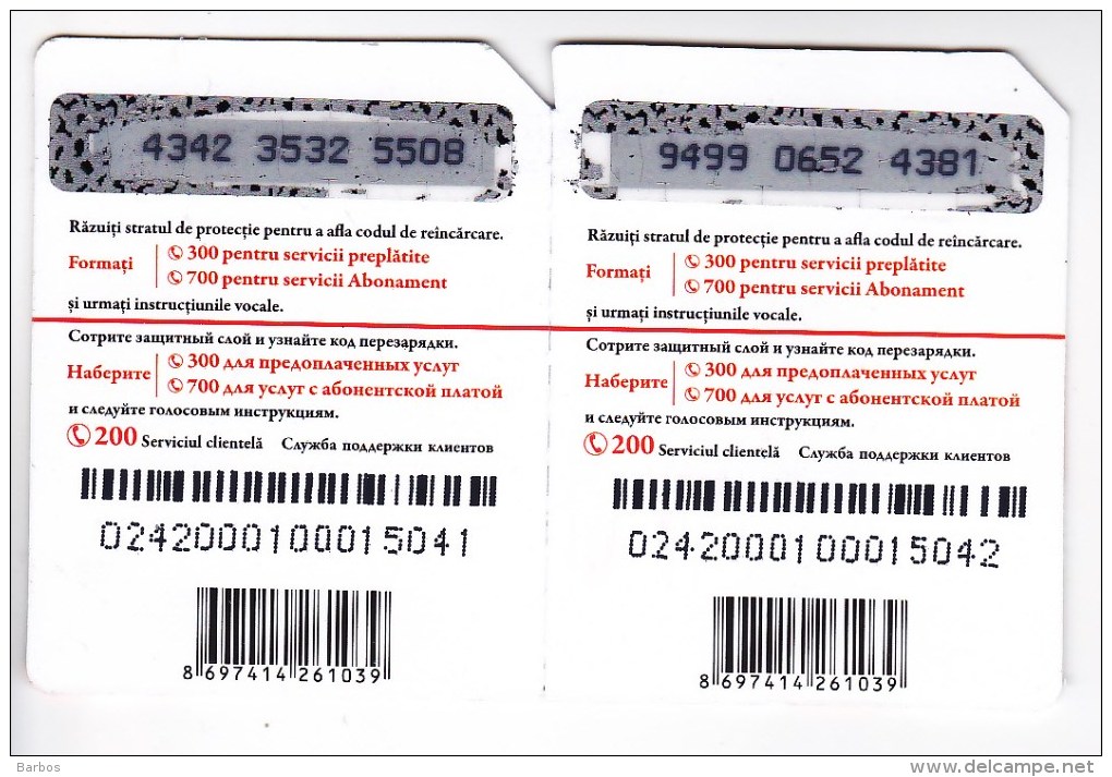 Moldova   Moldavie  Moldau ,  Prepaid Phonecards -  Unlte  ,  20 Lei  +20 Lei , Tipe 3 , Paper , Used - Moldawien (Moldau)
