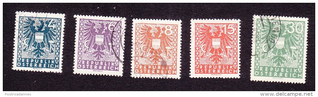 Austria, Scott #432, 435, 436, 438, 444, Used, Coat Of Arms, Issued 1945 - Usati