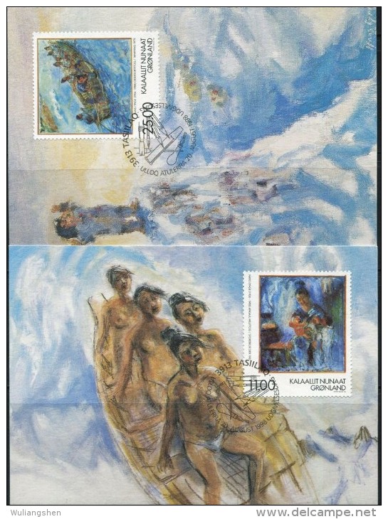 PA1243 Greenland 1998 Paintings 2v Maximum Card MNH - Lettres & Documents