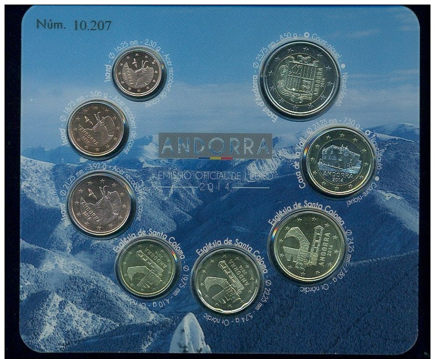 Cartera Oficial De Andorra Año 2014 Con Las 8 Monedas - Andorra