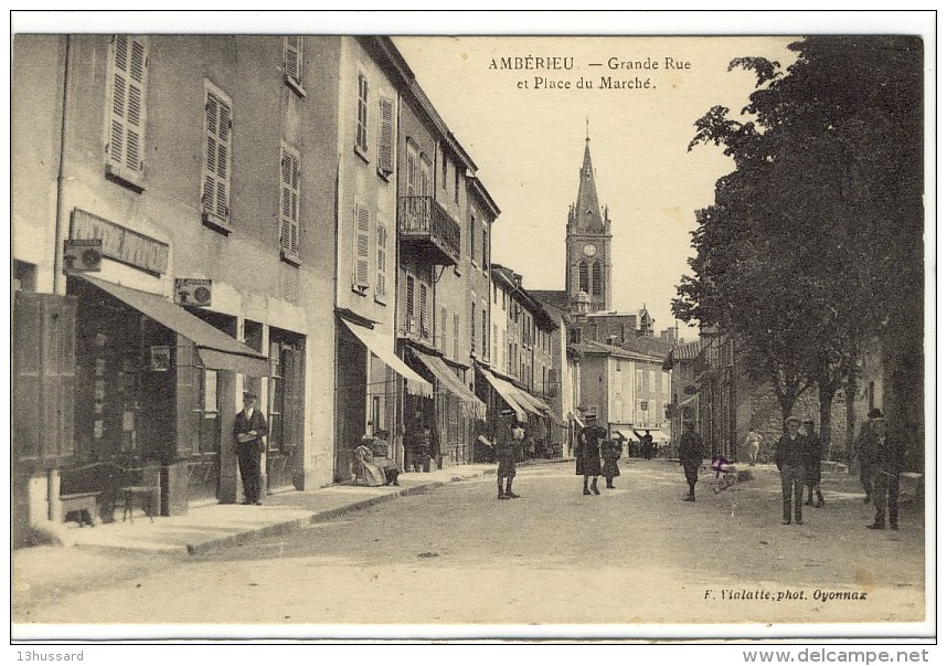 Carte Postale Ancienne Ambérieu En Bugey - Grande Rue Et Place Du Marché - Non Classés