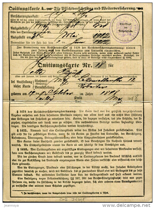 FRANCE - FISCAUX - SOCIO POSTAUX D´ALSACE LORRAINE N° 23 SUR CARTE DE METZ EN 1912 - TB - Sonstige & Ohne Zuordnung