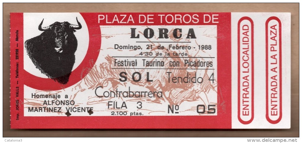 TOROS - Entrada Corrida De Toros En LORCA 1988 - Tickets - Entradas