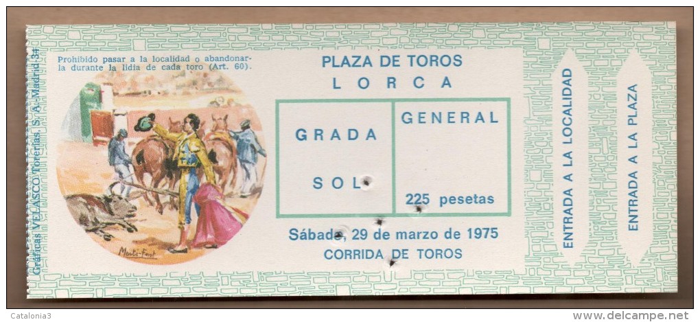 TOROS - Entrada Corrida De Toros En LORCA 1975 - Tickets - Entradas