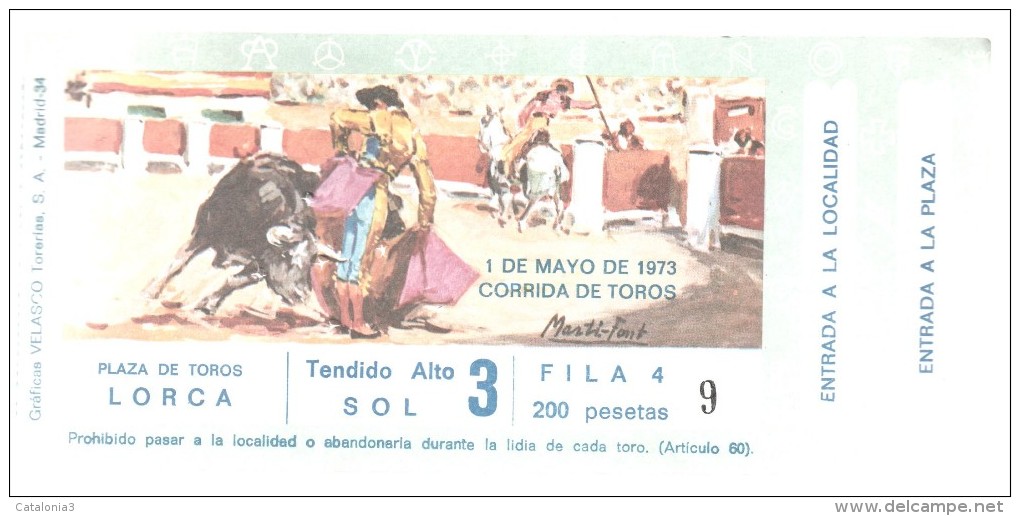 TOROS - Entrada Corrida De Toros En LORCA 1973 - Tickets - Entradas