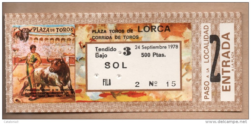 TOROS - Entrada Corrida De Toros En LORCA 1978 - Tickets - Entradas