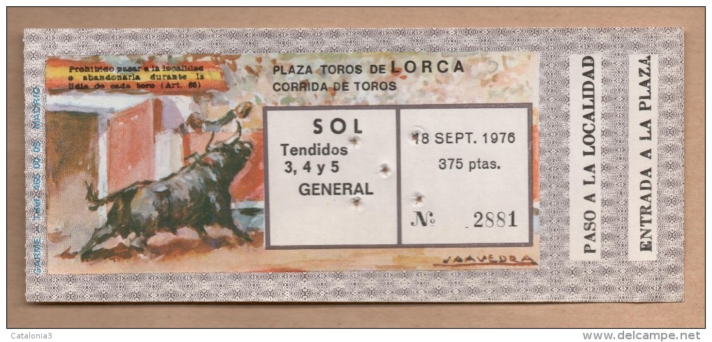 TOROS - Entrada Corrida De Toros En LORCA 1976 - Tickets - Entradas