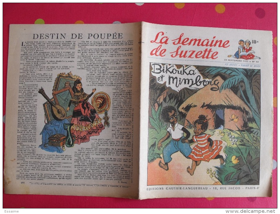 9 revues La Semaine de Suzette de 1951 et 1952. manon lessel bécassine félix le chat Pécoud Calvo coquin. A redécouvrir