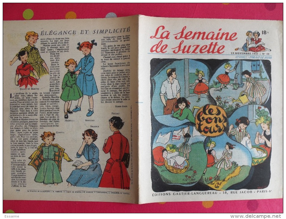 9 revues La Semaine de Suzette de 1951 et 1952. manon lessel bécassine félix le chat Pécoud Calvo coquin. A redécouvrir