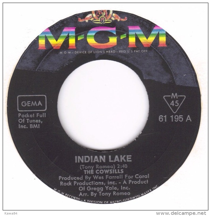 SP 45 RPM (7")  The Cowsills  "  Indian Lake  "  Allemagne - Rock