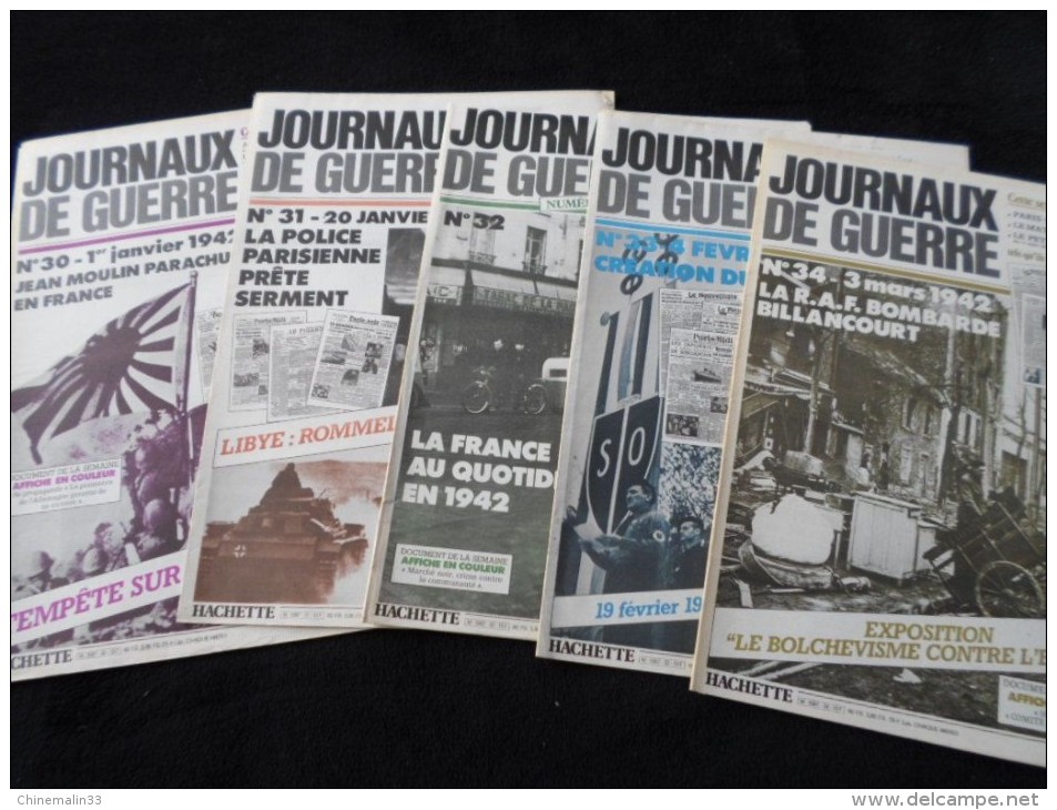 LOT DE 5 JOURNAUX DE GUERRE 39/45 N°30.31.32.33.34 EDITION HACHETTE CERTAINS AVEC AFFICHE PROPAGANTE - Wholesale, Bulk Lots