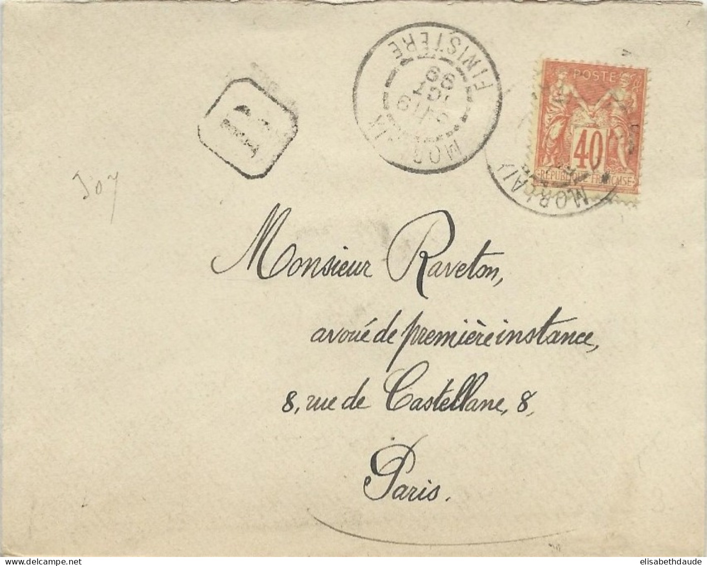 1899 - SAGE - ENVELOPPE RECOMMANDEE De MORLAIX (FINISTERE) Pour PARIS - 1876-1898 Sage (Type II)