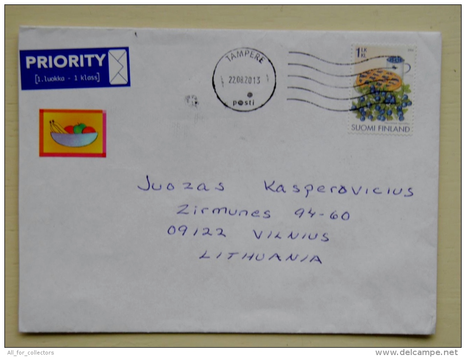 Cover From Finland To Lithuania On 2013 Berries Blueberries - Lettres & Documents