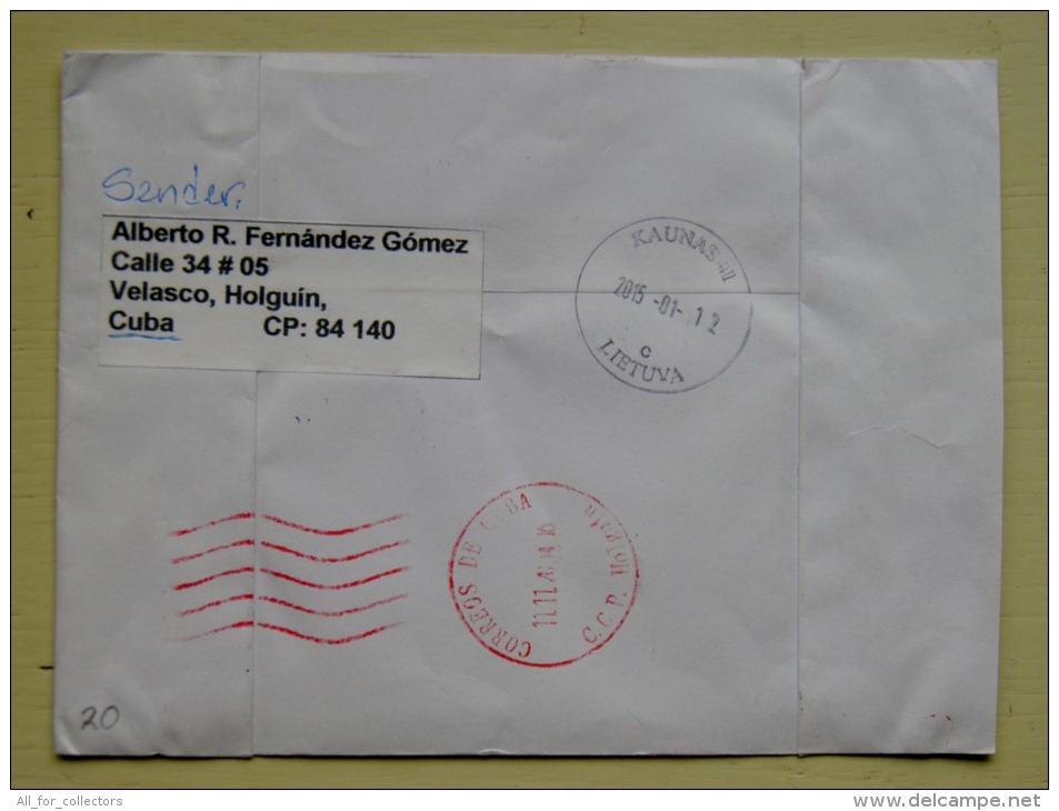 Cover From Kuba To Lithuania On 2014 Diplomatic With Switzerland Suisse Flag - Lettres & Documents