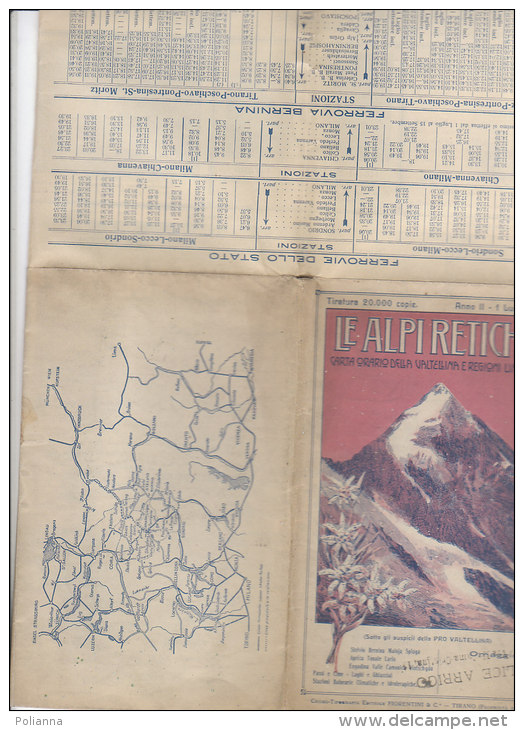 B1360 - CARTINA ORARI FERROVIE - TRAMVIE - PIROSCAFI - ALPI RETICHE VALTELLINA Ed.Fiorentini Primo '900/ALBERGHI - Altri & Non Classificati