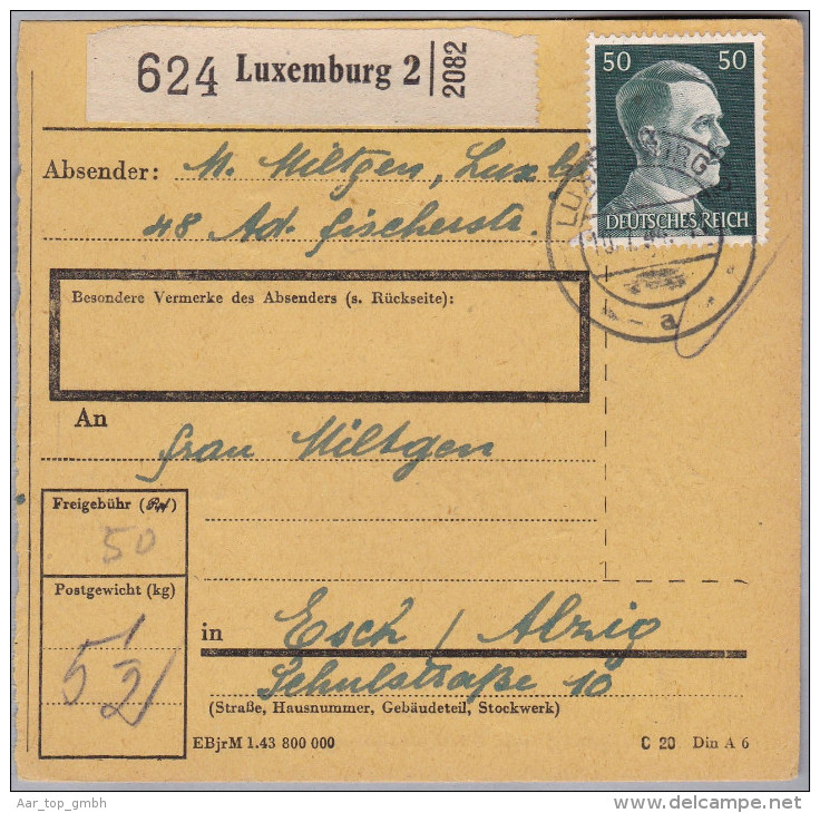 Luxemburg 1944-07-10 Luxemburg 2 R-Paketkarte Nach Esch - 1940-1944 Occupation Allemande