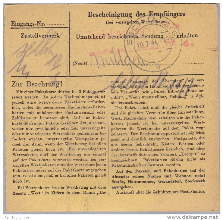 Luxemburg 1944-07-10 Luxemburg 2 R-Paketkarte Nach Esch - 1940-1944 Occupation Allemande