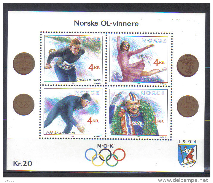 Norway Mi Bl 14 Winter Olympics Historic  Winners   Sheet   1994  MNH - Invierno 1994: Lillehammer