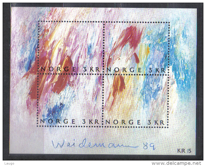 Norway Mi Bl 11  Stamp Day Modern Paintings Weidemann    Sheet   1989  MNH - Blokken & Velletjes