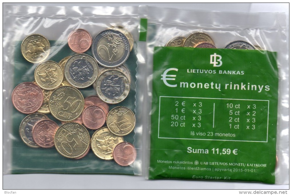 Starter-Paket New 2014/2015 Litauen Stg.40€ Einführung EURO 23xMünzen Vilnius With Sets 1C-2€ Coin Of Republik Lithuiana - Litauen
