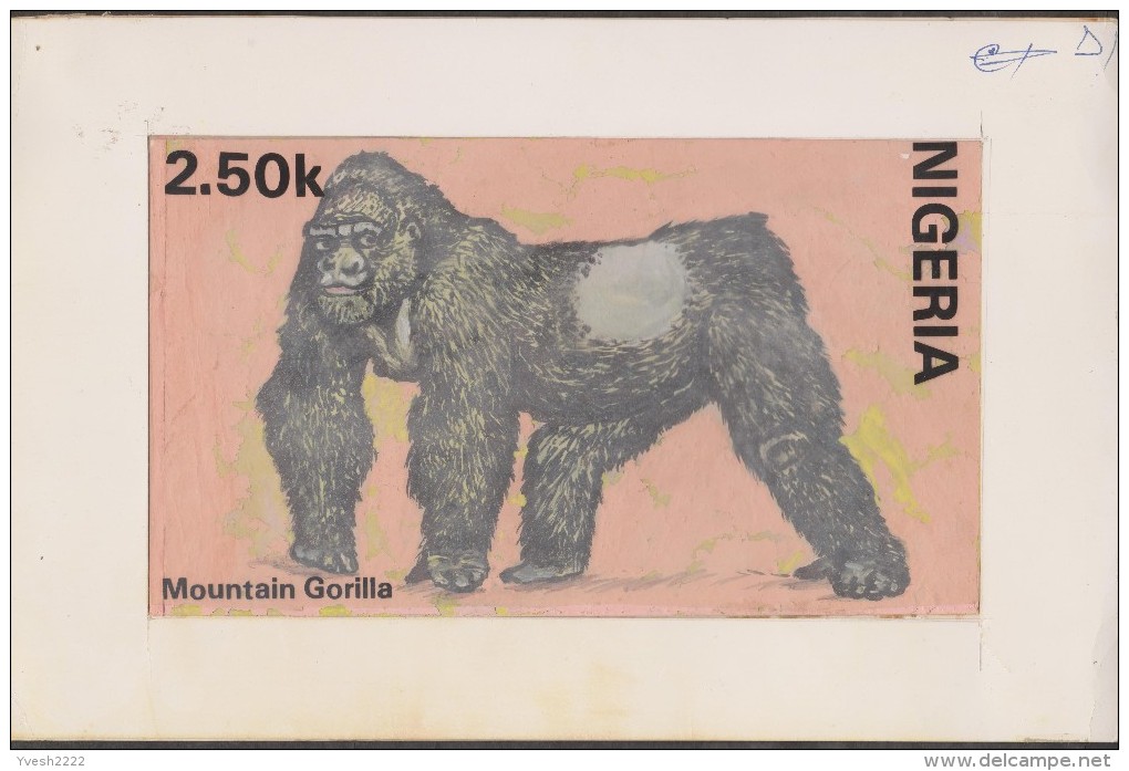 Nigeria 1990 Y&T 566. Maquette Avec Composition Pour Les Inscriptions Officielles. Gorille Des Montagnes - Gorillas