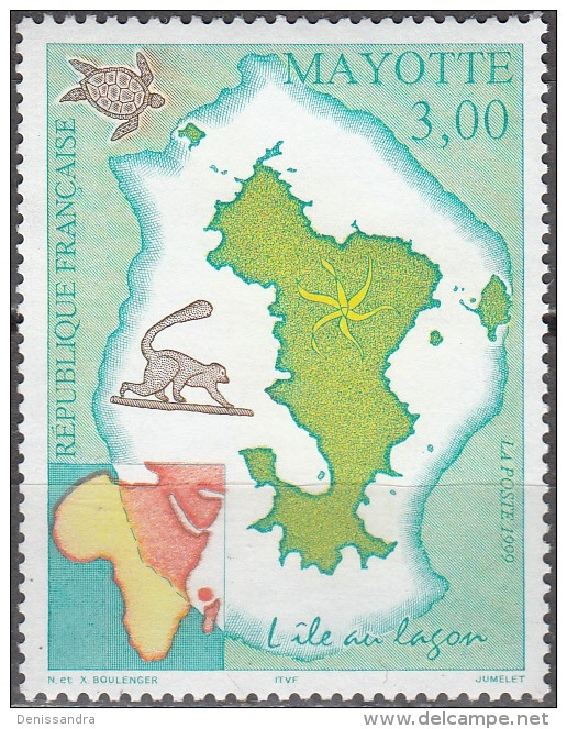 Mayotte 1999 Michel 62 Neuf ** Cote (2017) 2.00 Euro L'île Au Lagon Carte Avec Tortue Et Singe - Nuovi