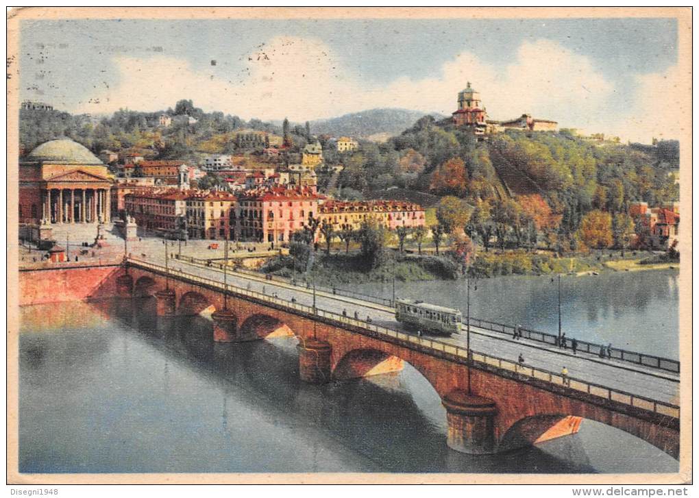 02989  "TORINO - PONTE VITT. EM. E GRAN MADRE DI DIO". ANIMATA. TRAMWAY ANNI ´30.  CARTOLINA ORIGINALE. SPEDITA 1942. - Brücken