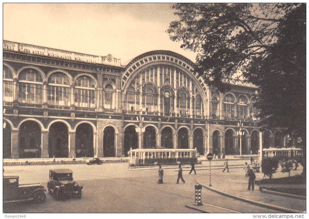 02993  "TORINO - STAZIONE PORTA NUOVA". ANIMATA. AUTO E TRAM ANNI ´30. CARTOLINA ORIGINALE. NON SPEDITA. - Stazione Porta Nuova